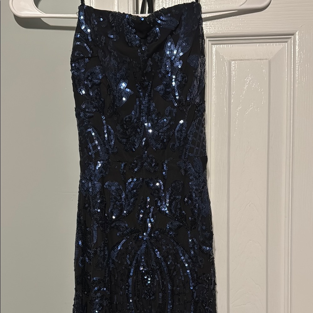 Windsor Midnight Blue Strapless Sequin Dress
